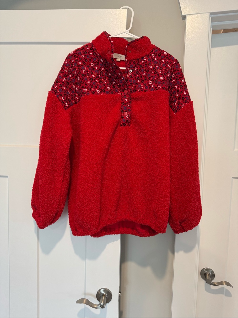LOFT Floral Cozy Sherpa Mixed Media Sweatshirt Large
